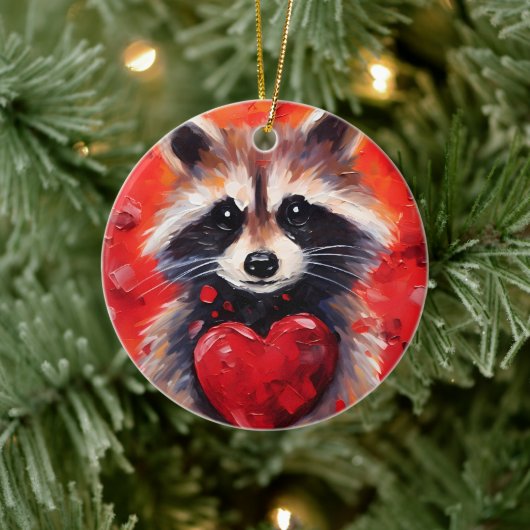 Raccoon mit Herzen Keramik Ornament (Baum)