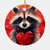 Raccoon mit Herzen Keramik Ornament (Vorne)