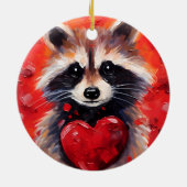 Raccoon mit Herzen Keramik Ornament (Hinten)