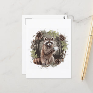 Raccoon mit Kaffee Postkarte
