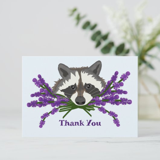 Raccoon mit Lavendel Dankeskarte (Stehend Vorderseite)