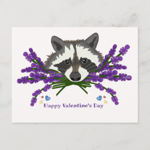Raccoon mit Lavendel Der glückliche Valentinstag Postkarte