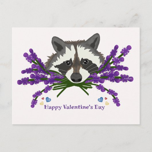 Raccoon mit Lavendel Der glückliche Valentinstag Postkarte (Vorderseite)