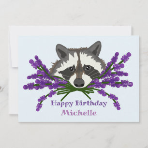 Raccoon mit Lavendel Happy Birthday Einladung