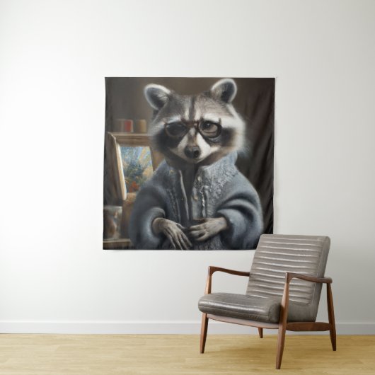 Raccoon mit Trikotmantel und Brillengläsern Wandteppich (Beispiel)