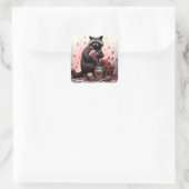 Raccoon mit Valentinstag-Müll Quadratischer Aufkleber (Tasche)