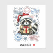 Raccoon mit Weihnachtsgeschenk und Briefmarke Aufkleber (Blatt)