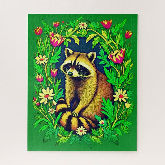 Raccoon mitten im Garten der Wildblume Puzzle (Vertikal)