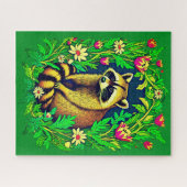Raccoon mitten im Garten der Wildblume Puzzle (Horizontal)