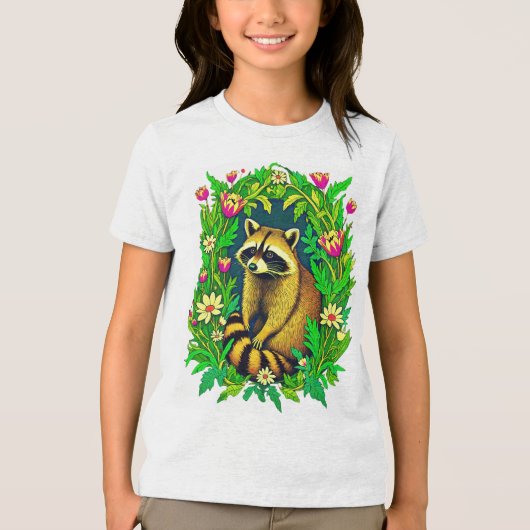 Raccoon mitten im Garten der Wildblume Tri-Blend Shirt (Vorderseite)