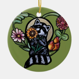 Raccoon Natur liebt Sonnenblumen Keramik Ornament