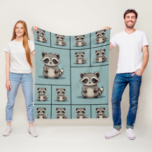 Raccoon Niedlich Kawaii Stehendes Muster Fleecedecke