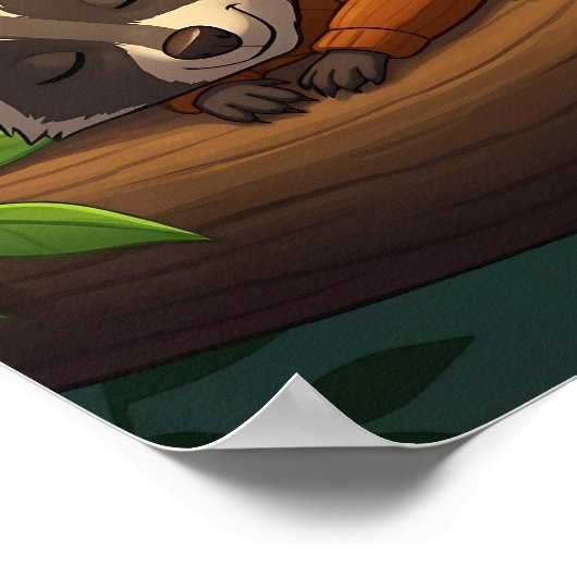 Raccoon | Niedlicher Cartoon Kids Kinderzimmer Art Poster (Ecke)