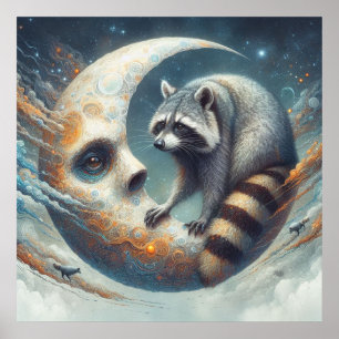 Raccoon on-Moon Poster