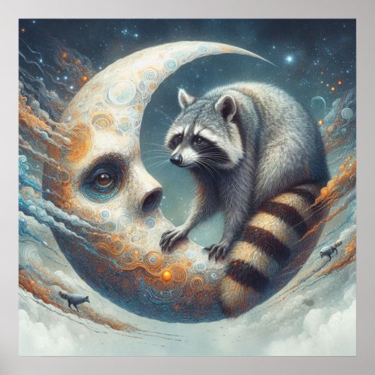 Raccoon on-Moon Poster (Vorne)