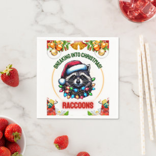Raccoon Opossum Street Cat Christmas Hat Weihnacht Serviette