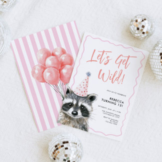 Raccoon Party Hat Lassen Sie uns Wild Geburtstag Einladung