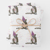 Raccoon Partying - Tiere mit einem Party Geschenkpapier Set (Beispiel)