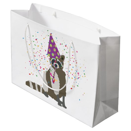 Raccoon Partying - Tiere mit einem Party Große Geschenktüte (Rückseite Schrägansicht)