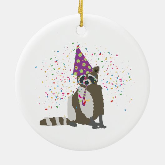 Raccoon Partying - Tiere mit einem Party Keramik Ornament (Hinten)