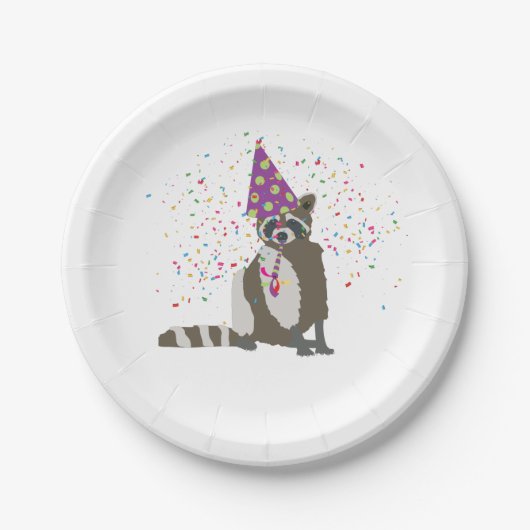 Raccoon Partying - Tiere mit einem Party Pappteller (Vorderseite)