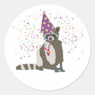 Raccoon Partying - Tiere mit einem Party Runder Aufkleber