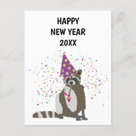 Raccoon Partying - Tierurlaub New Years Card Feiertagspostkarte