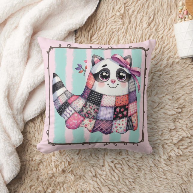 Raccoon Patchwork Quilt - Niedlicher Rustikaler Fa Kissen (Decke)