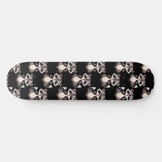 Raccoon Pattern Design Black  Skateboard (Horizontal)