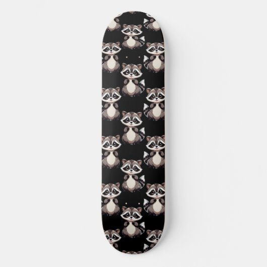 Raccoon Pattern Design Black  Skateboard (Vorderseite)