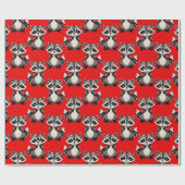 Raccoon Pattern Design Red  Geschenkpapier (Flach)