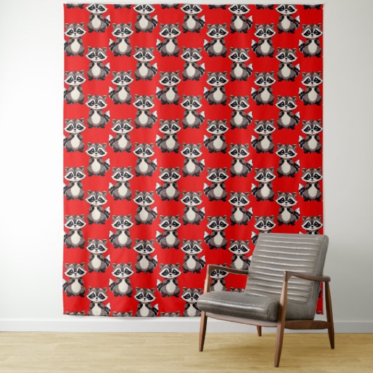 Raccoon Pattern Design Red  Wandteppich (Beispiel)