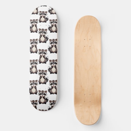 Raccoon Pattern Design White  Skateboard (Vorderseite)