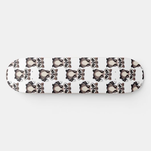 Raccoon Pattern Design White  Skateboard (Horizontal)