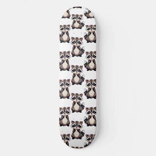 Raccoon Pattern Design White  Skateboard (Vorderseite)