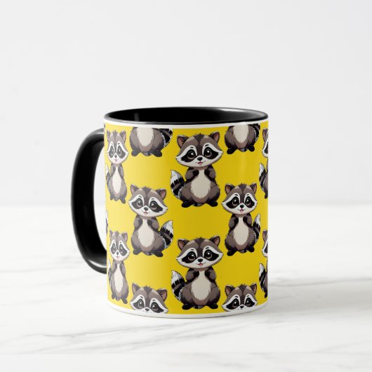 Raccoon Pattern Design Yellow  Tasse (Vorderseite Links)