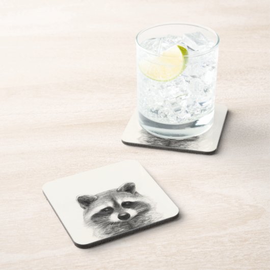 Raccoon Pencil Zeichnend Getränkeuntersetzer (Rechte Seite)