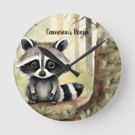 Raccoon Personalisiert Woodland Runde Wanduhr