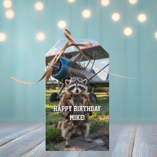 Raccoon Pilot Airplane Funny Photo Birthday Custom Geschenkanhänger