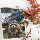 Raccoon Pilot Airplane Funny Photo Birthday Karte