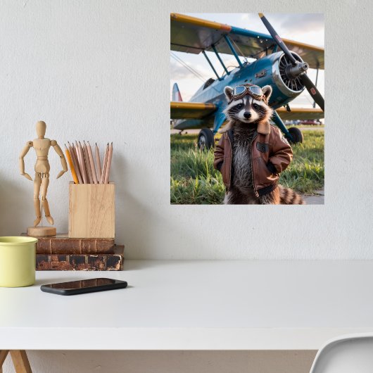 Raccoon Pilot Airplane Funny Wildlife Animal Poster