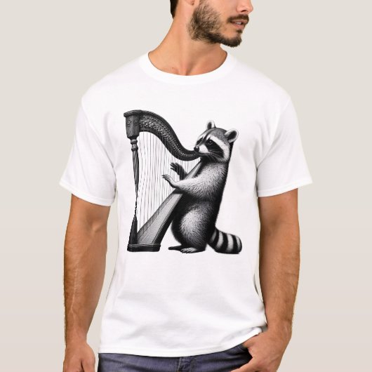 Raccoon Playing Harpist Harp Player T-Shirt (Vorderseite)