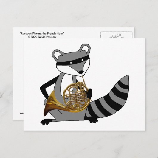 Raccoon Playing the French Horn Postkarte (Vorne/Hinten)