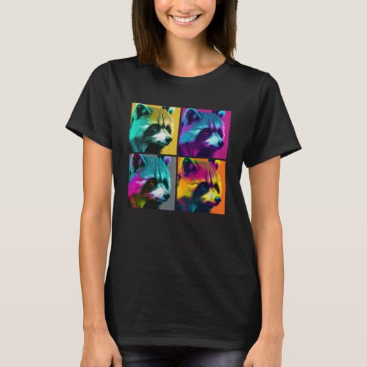 Raccoon Pop Illustration Farbige Tierfrauen 1 T-Shirt (Vorderseite)