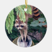 Raccoon Raiding the Bird Feeder Keramik Ornament (Vorne)
