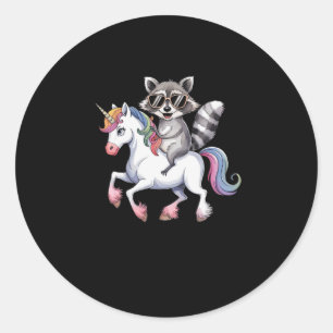 Raccoon Reitsport Unicorn Süße Tier Fantasy für Ki Runder Aufkleber