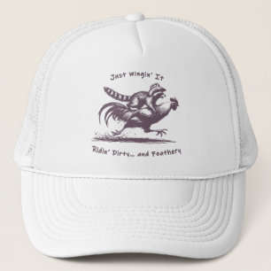 Raccoon Riding Rooster - Barnyard Rodeo Cowboy Truckerkappe