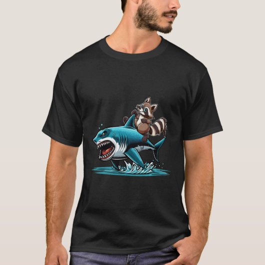 Raccoon Riding Shark Kostüm Meer Landtiere Kinder T-Shirt (Vorderseite)