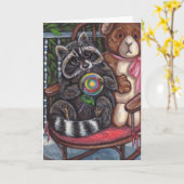 RACCOON Rocking-Stühlen Note Card Karte (Gelbe Blume)