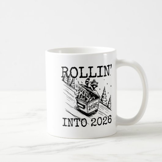 Raccoon Rolling Into 2026 Happy New Year 2026 Funn Kaffeetasse (Rechts)